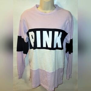 Victora Secert PINK Long Sleeve Lavender, Black & White Colorblock Shirt